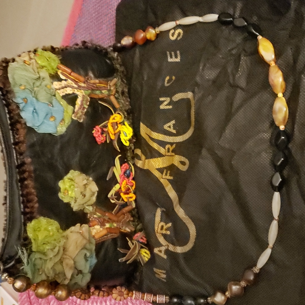 Mary Frances Brown Leather Flowered Bag
